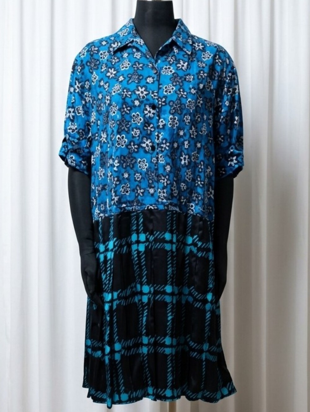 Marni x Uniqlo blue floral check shirt dress.